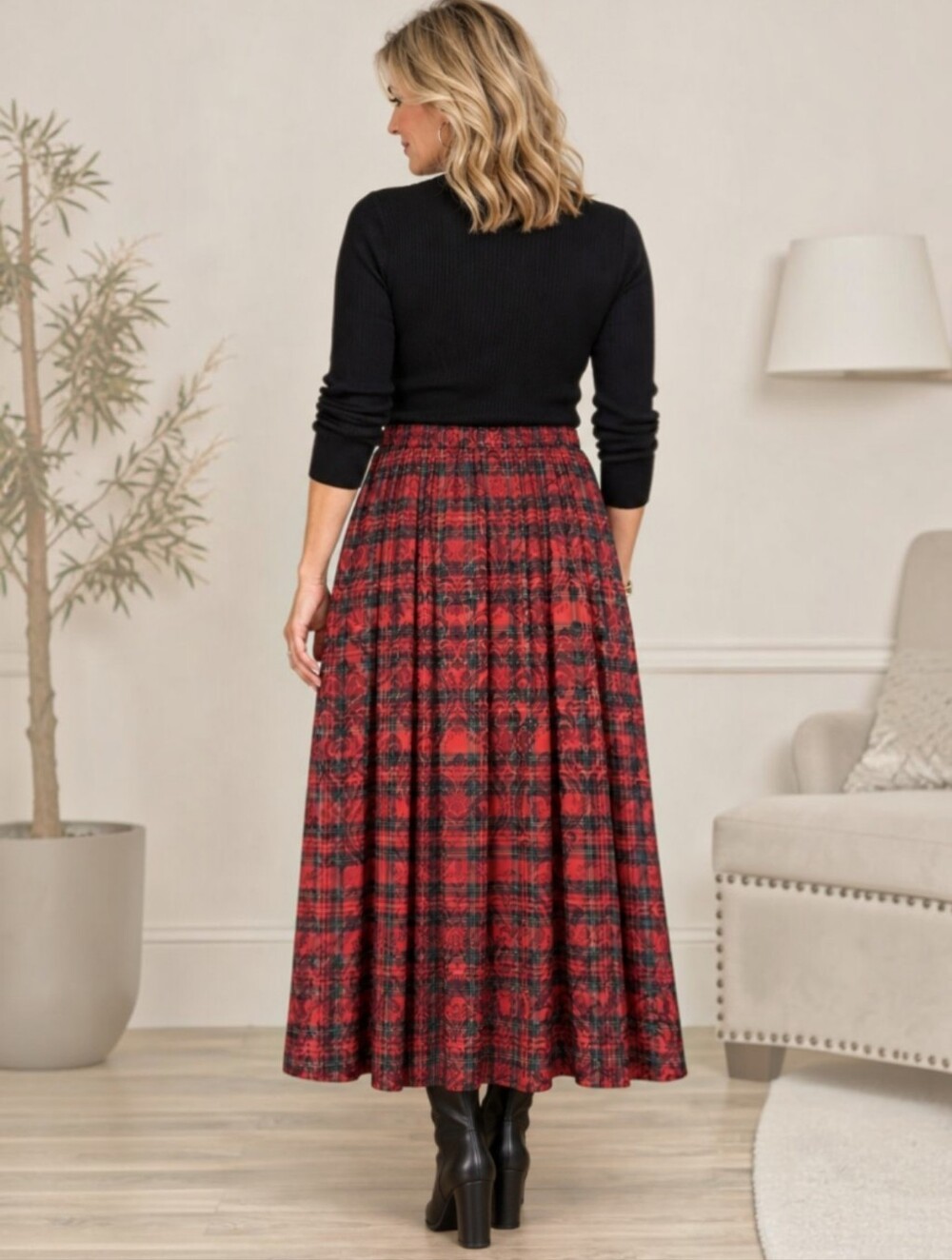 Vintage 80s 90s Portraits Northern Isles Plaid Jacquard Damask Midi Skirt Size 8 - Picture 2 of 6